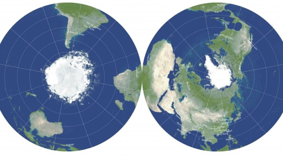 Dos hemisferios en 2D representan “una clase radicalmente nueva de mapas planos”.