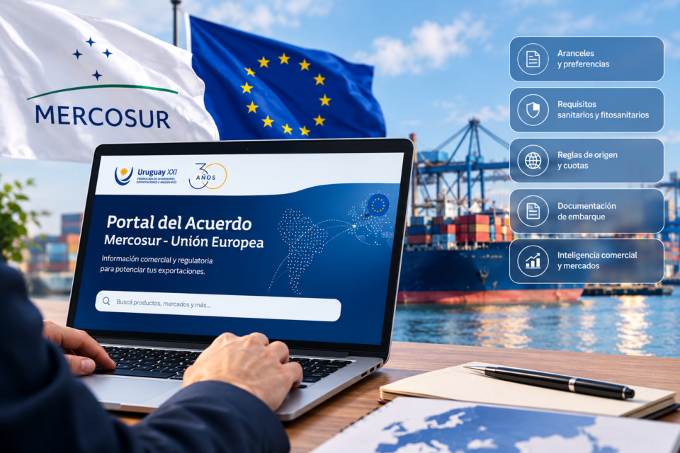 Interfaz web del nuevo portal del acuerdo mercosur-union europea presentado por Uruguay XXI.